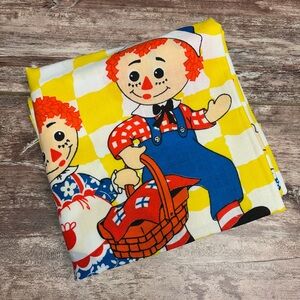 Vintage! Twin Flat Sheet Fabric Raggedy Ann Andy 1970s Bedding Sewing Colorful